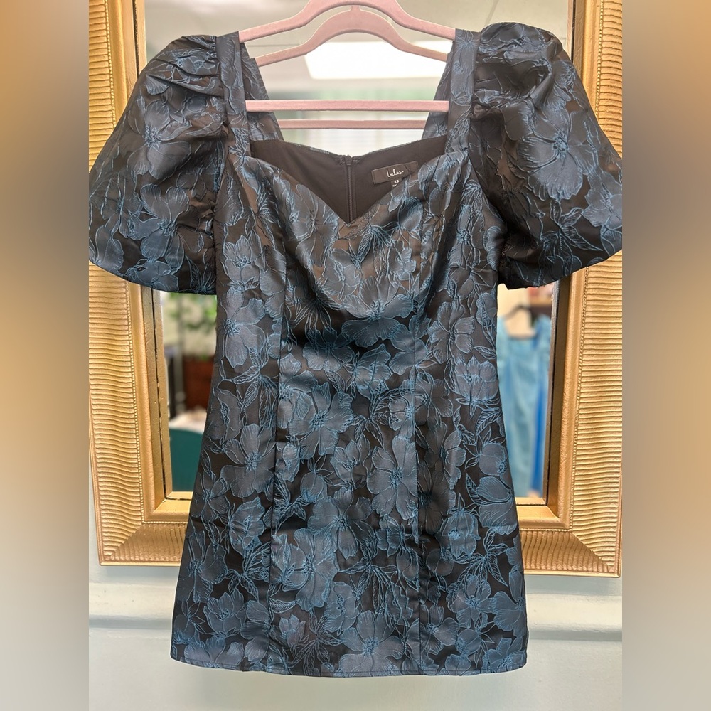 Lulu's Black and Blue Floral Cocktail Dress